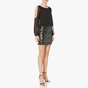Aidan By Aidan Mattox Cold Shoulder Blue (Not Black) Dress With Sequin Skirt‎